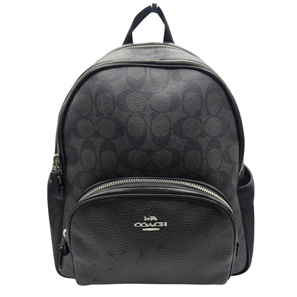 Coach Backpack Medium Black West Signature Canvas Pebble Leather F2447-5871